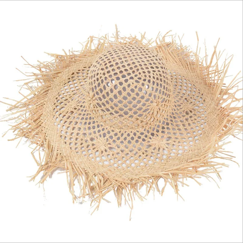 Hollow out big brim hand made straw hat unisex shading breathable beach hat summer cap