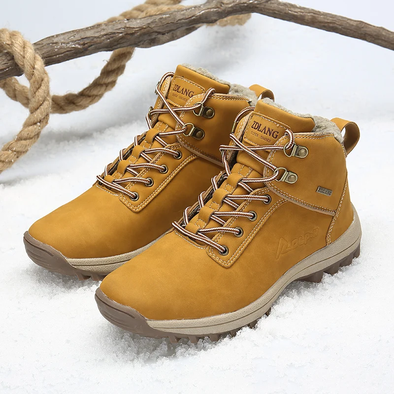 

Fashion Men Work Boots Winter with Fur Warm Snow Classic Zapatillas Footwear Rubber Ankle Shoes HX-140