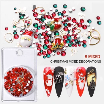 

Nail Art Cute Decoration Christmas Xmas Alloy Metal Charms Snowman Santa Claus Mixed Design Slices Glitter Rhinestones Nails DIY
