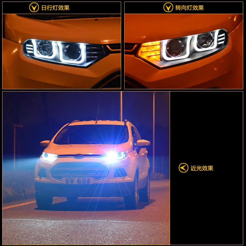 Автомобильный Стайлинг Головной фонарь для Ford ECOSPORT 2013- фары светодиодный фонарь двойной U ангельские глазки DRL Биксеноновые линзы HID