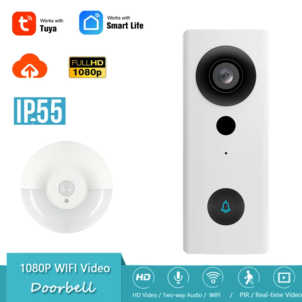 Smartlife-intercomunicador de dos vías para exteriores, cámara de vídeo impermeable con Wifi, Visión de 1080 grados, PIR, HD, 130 P, IP55