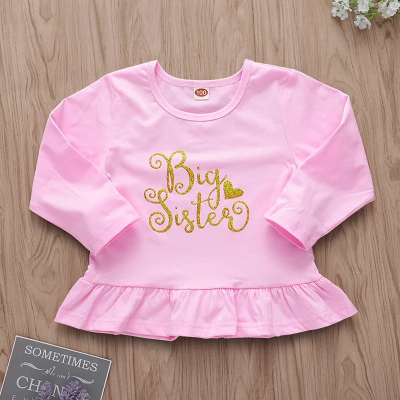 

Golden Letters Big Sister Shirt Pink Toddler Girl Long Sleeve Tops Tiny Cotton T Shirt Sister Matching Little Girls Clothing