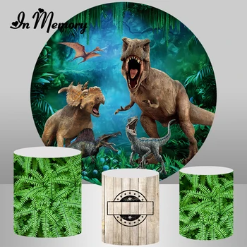 

InMemory Round Circle Jurassic Dinosaur Party Photography Backdrop Kids Safari Jungle Birthday Party Background Plinth Covers