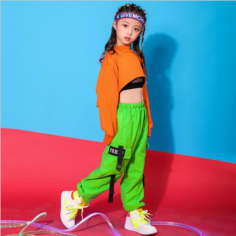 Children Hip Hop Clothing Sweatshirt Top Crop Shirt Casual Jogger Pants for Girl Dance Costume Ballroom Dancing Clothes Wear