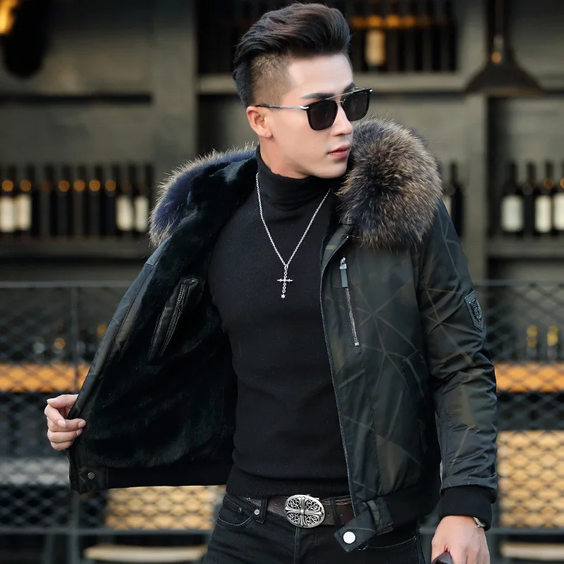 

Real Fur Men Parka Jacket Winter Rex Rabbit Fur Liner Short Parkas Warm Plus Size Abrigo Hombre Invierno LC1809 KJ1631