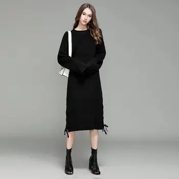 

Women Long Knitted Pullovers Dress Autumn Winter Long Sleeve Straight Knitted Dress Casual Female New