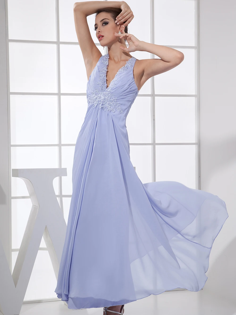 Lavender Bridesmaid Dresses Ankle Length Criss-Cross Back Appliques Beaded Wedding Party Dress Vestidos de Fiesta de Noche