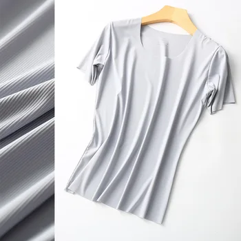 

Spring and summer ice silk ladies Korean round neck T-shirt short sleeve solid color