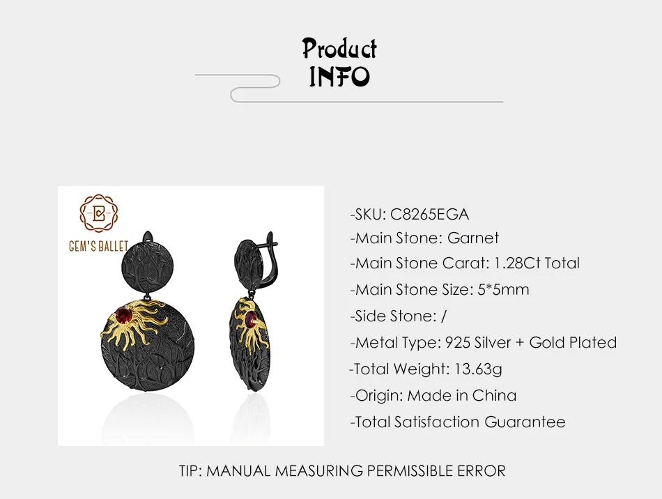 GEM'S балетные 1.28Ct натуральный гранат Винтажные серьги-капли с драгоценными камнями для женщин, 925 пробы, серебряные, Круглые, защита от солнца, история ювелирных изделий