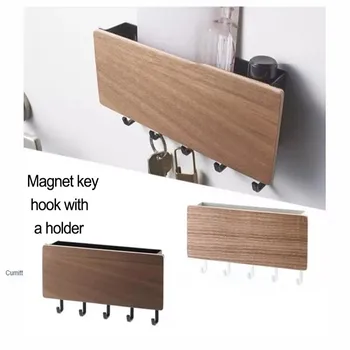 

Storage Rack Multi-Purpose Hooks Small Household Wall-Mounted Wooden Commodity Shelf Storage Shelf, Black/White