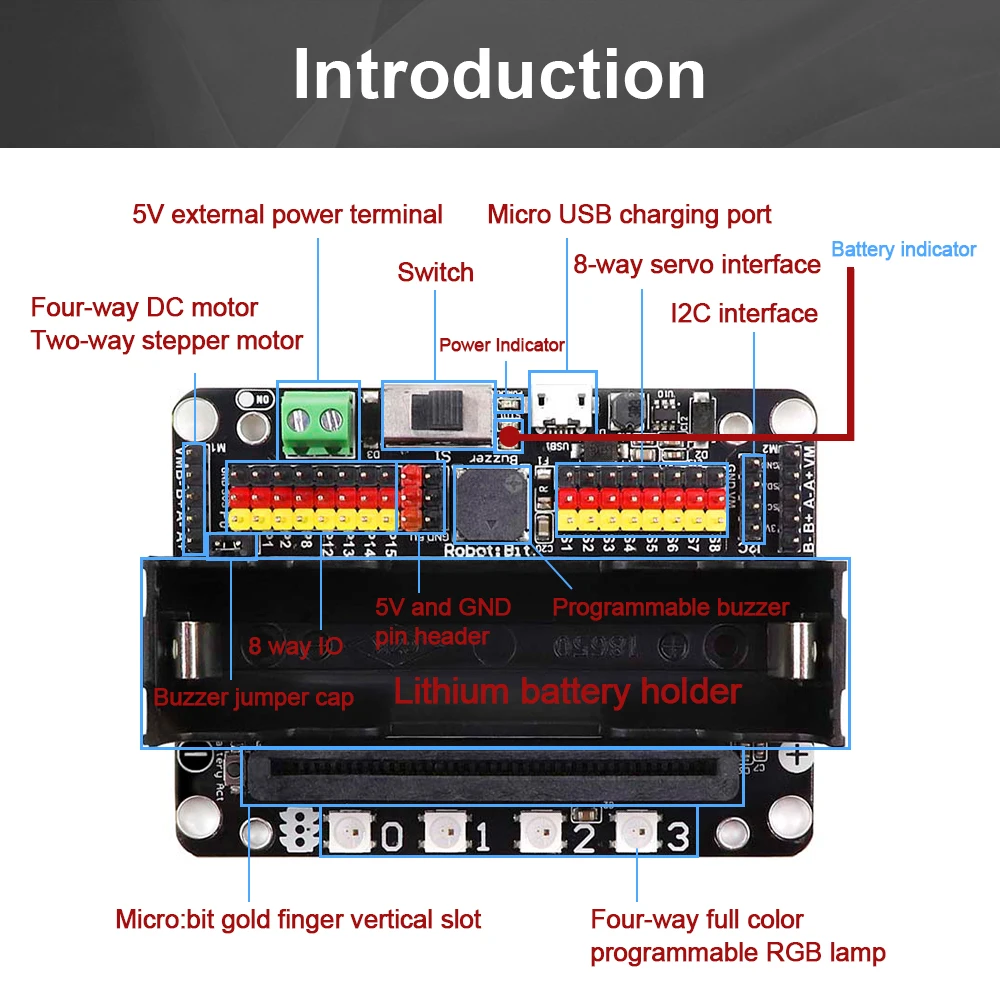 Preise Micro bit Expansion Board Kompatibel Buchse Unterstützung Scratch Python Programmierung Einführung mit 18650 Lithium Batterie