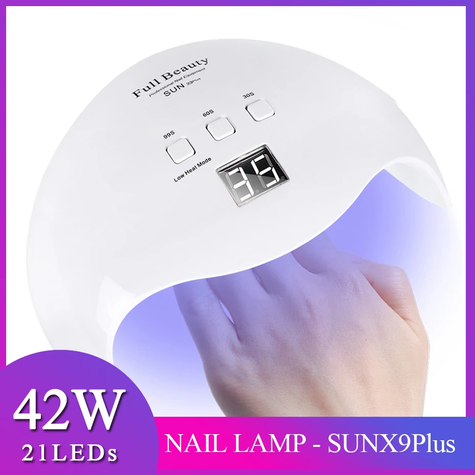 42 Вт Профессиональная Сушилка для ногтей лампа 21 светодиоды УФ лампа отверждения для всех Гель-лак для нейл-арта быстрое сухое Оборудование для ногтей LYSUNX9Plus