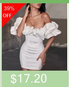 Feditch Satin Ruffles Sleeve 2020 Summer Dress Backless Strapless Bodycon White Dress Short Sexy Party Dress Nightclub Vestidos