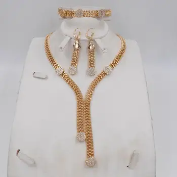 

High Quality Dubai Italy 750 Gold color Jewelry BIG Set For Women african beads jeweLry fashion necklace set earring jewelry