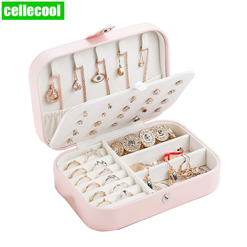  Korean Style Fresh And Simple Protable Leather Earrings Ring Multi-function Jewelry Storage Box Gir