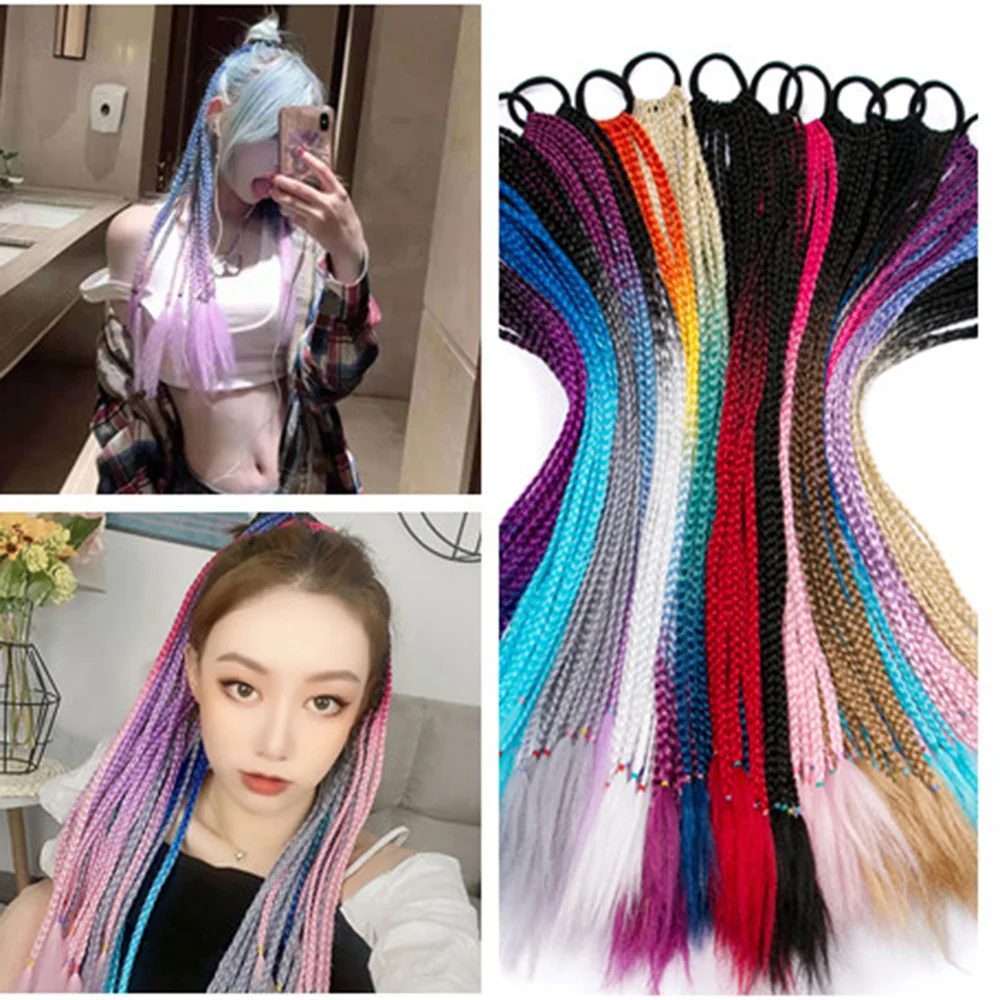 

1pcs Hair Color Gradient Dirty Braided Ponytail Colored Little Braid Ponytail Hair Ring Little Braided Colored Ponytail