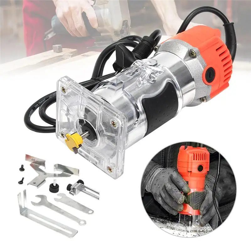 

6mm 220V 300W Trim Router 30000RPM 1/4 Bit Woodworking Edge Banding Molding Machine US plug Tool