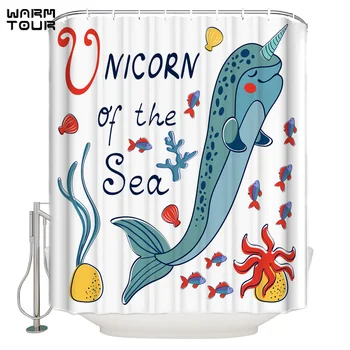 

Cartoon Unicorn Of The Sea Bathroom Shower Curtains Fabric Shower Curtains Bathroom Accessories Shower Curtain