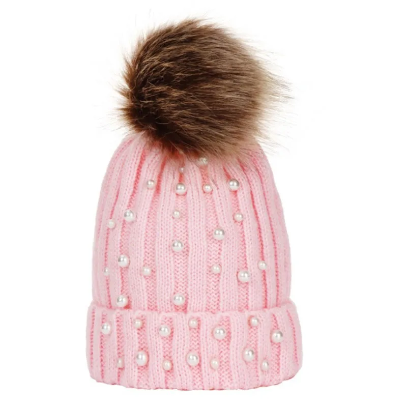 Милая шапка с помпоном для новорожденных; вязаная шапка; теплые зимние шапки для детей; стразы; шапка для маленьких девочек и мальчиков; мягкая шапочка для малышей - Цвет: style 2 pink