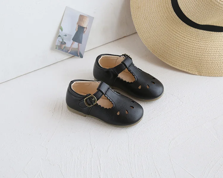 comfortable sandals child HoneyCherry Summer new leather shoes retro hollow children's soft bottom peas shoes toddler girl shoes extra wide fit children's shoes