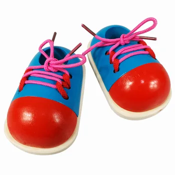 

2Pcs Kids Montessori Educational Wooden Toys Tie Shoes Lace up Shoes Toys Toddler Lacing Shoes Early Educational Learning Toys