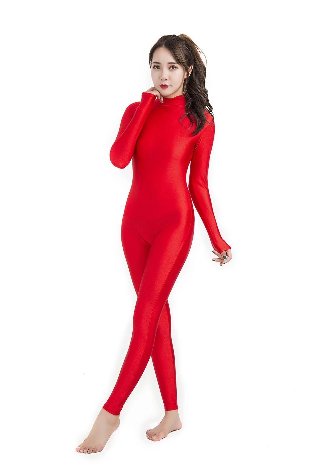 Women's Catsuit Unitard Lycra Spandex Bodysuit Long Sleeve Turtleneck Skin-tight  Body Suit Mock Neck Zentai Dancewear Catsuit - Cosplay Costumes - AliExpress