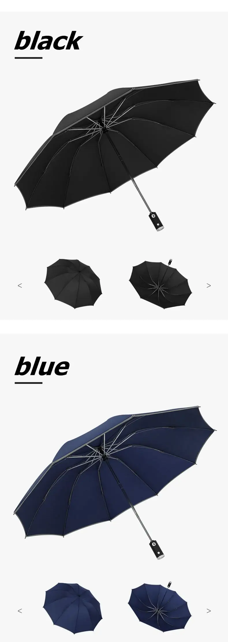Xiaomi – parapluie automatique Non automatique à 10 nervures avec bande réfléchissante, parapluie à lumière Led inversée à trois plis voyage inversé