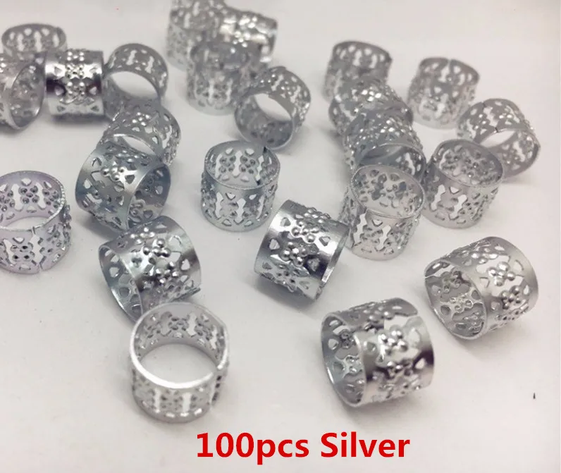 100Silver 100 шт./партия, Регулируемый Детский женский короб, косы для волос, дредлок, бусины, манжеты, клипсы, микрокольца, бусины, аксессуары, золотой, серебряный - Цвет: 100Silver