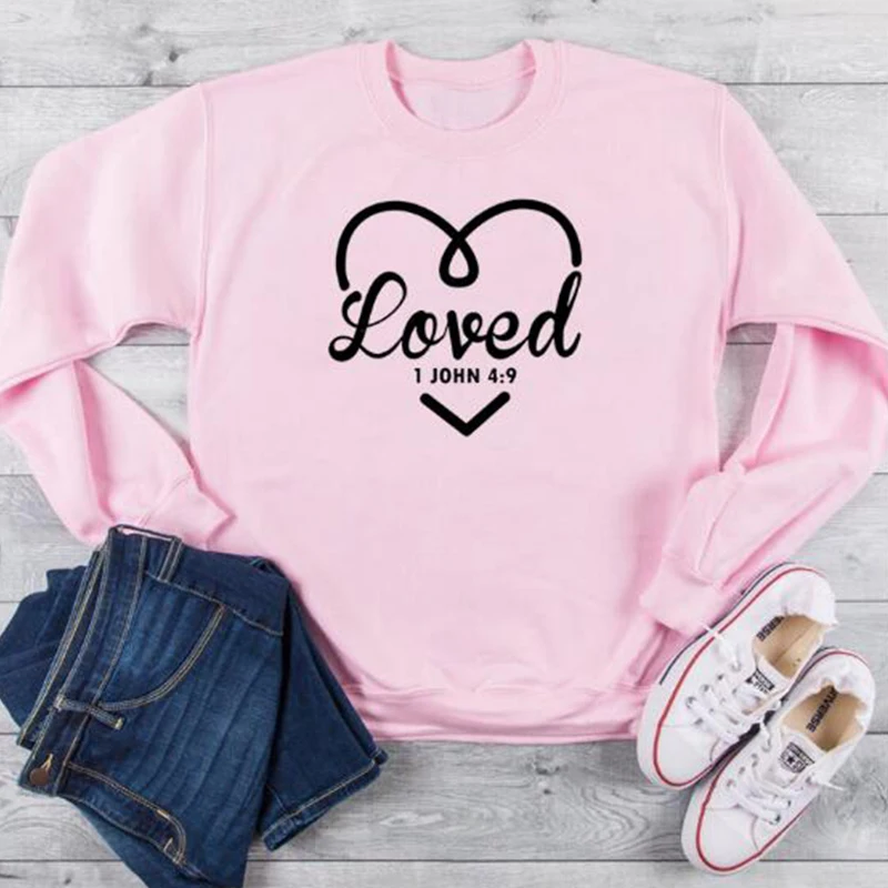 Love 1 John 4:9 Женская толстовка Эстетическая Харадзюку христианская толстовка с капюшоном Любовь Сердце Графический Джемперы Топы осенняя одежда дропшиппинг