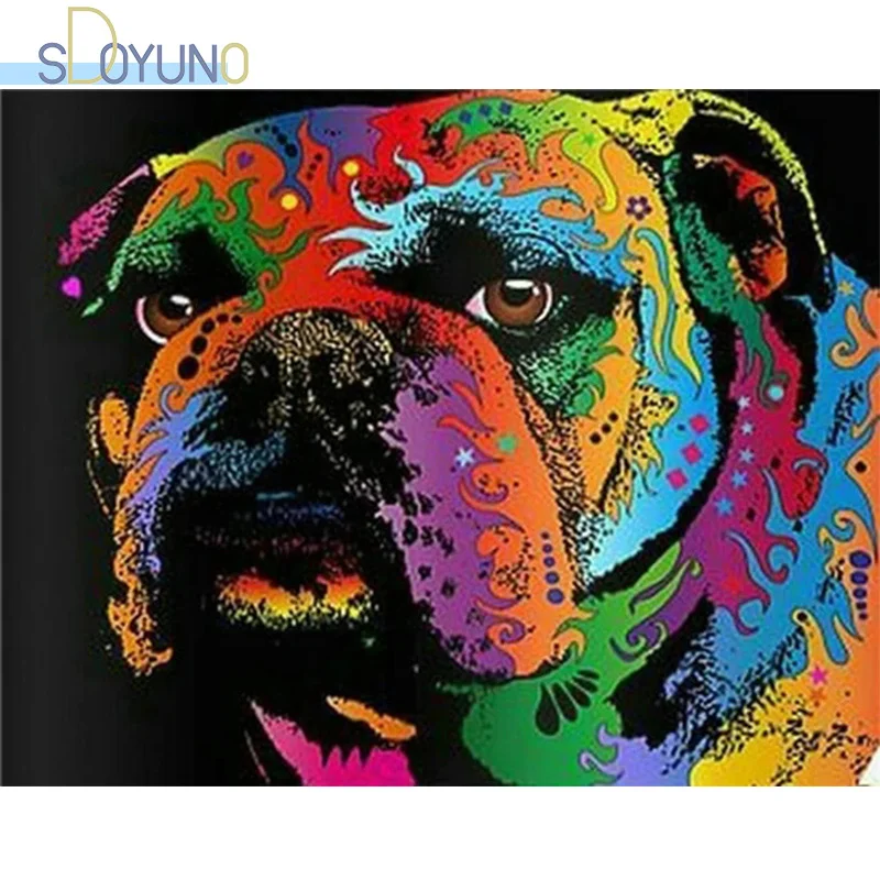 sdoyuno 60x75cm painting by numbers colourful dogs diy paint by numbers on canvas animals frameless home decor hand painting paint by number aliexpress