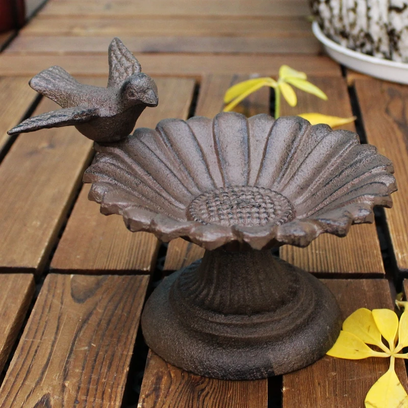Rustic Bird Sunflower Tabletop Cast Iron Bird Feeder With Round Base European Home Garden Decor Heavy Metal Storage Bowl Plate Bowls Plates Aliexpress