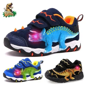 Dinoskulls-zapatos de otoño-invierno para niños, zapatillas de dinosaurio LED brillante, deportivas 3D t-rex, zapatos de piel auténtica, 2020