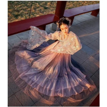 

2020 Chinese Ancient Costume Women Traditional Hanfu Elegant Fairy Embroidery Princes Dress Folk Performance Stage Fairy Cosplay