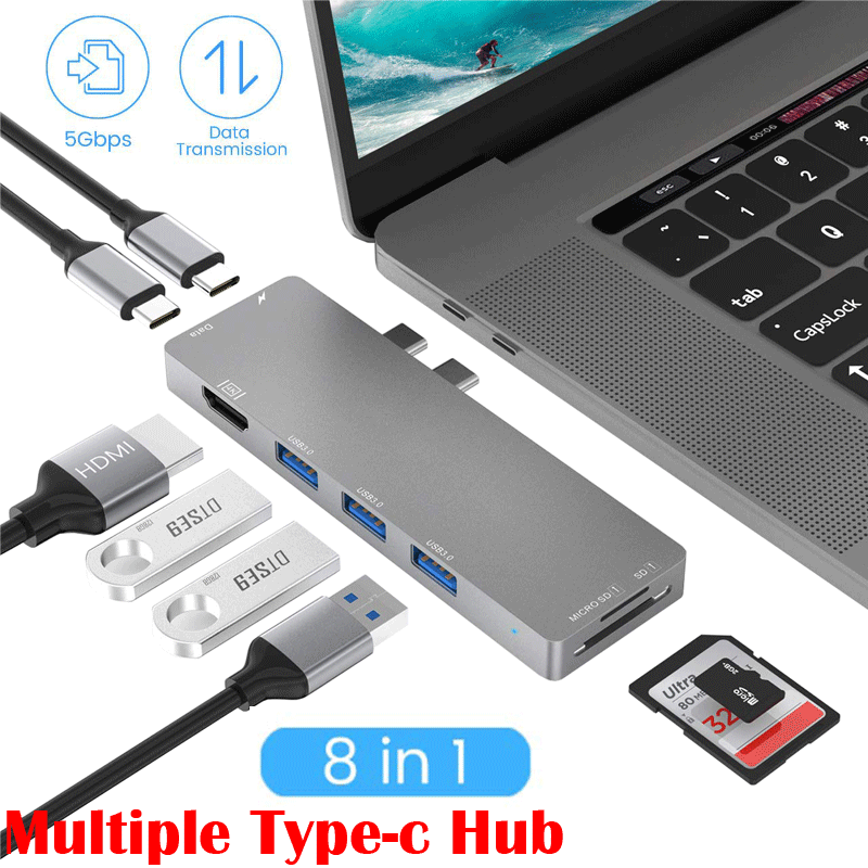 8 в 1 USB-C к тип-c 3 USB 3,0 концентратор 4K HDMI RJ45 Ethernet Micro SDTF OTG адаптер