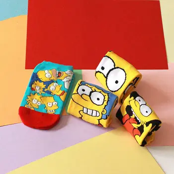 

4Pairs/lot Simpsons Family Novelty Sock Slippers Newly Hot Women Cartoon Funny Cotton Socks 2020 Cotton Harajuku Kawaii Casual
