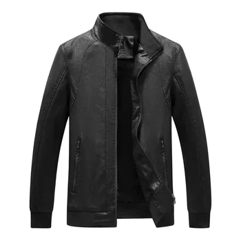 

2019 Autumn New Casual Plus Size Black Leather Jacket Man