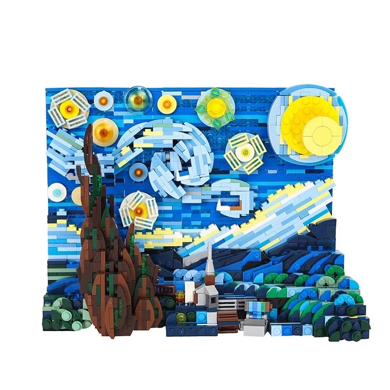バンゴッホ スターリースカイワールドの子供向けの有名な絵画 小さな粒子のビルディングブロック 教育ゲーム 3dモデル スタッキング ブロック Aliexpress