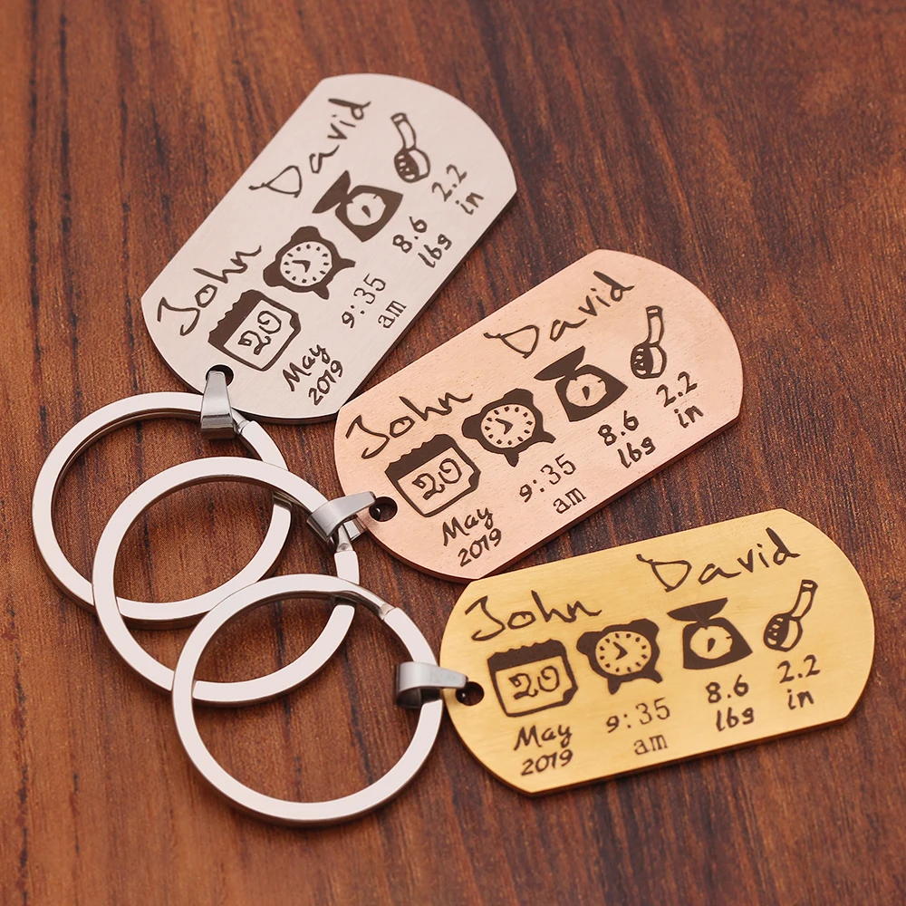 

Baby Customized Keychain Personalized Engraved 3 Colors Weight Length Custom Name Keychain New Dad Mom Keepsake Jewelry Gifts