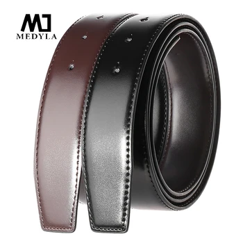 

MEDYLA natural leather belt without buckle DIY assembly Use on both sides business belt for men Hard metal pin buckle suit belt