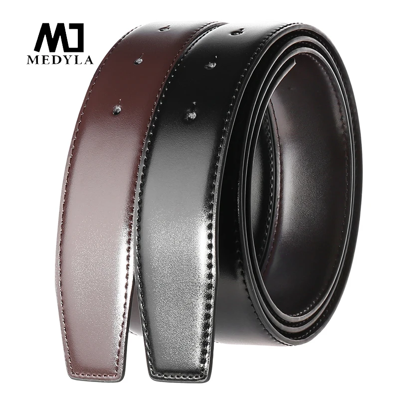 MEDYLA natural leather belt without buckle DIY assembly two sides available business belt for men m