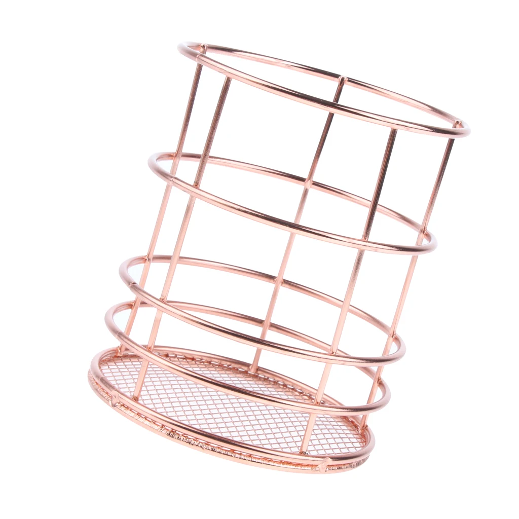 Elegant Rose Gold Wire Mesh Pen Pot Pencil Holder / Metal Makeup Brush Holder / Multifunctional