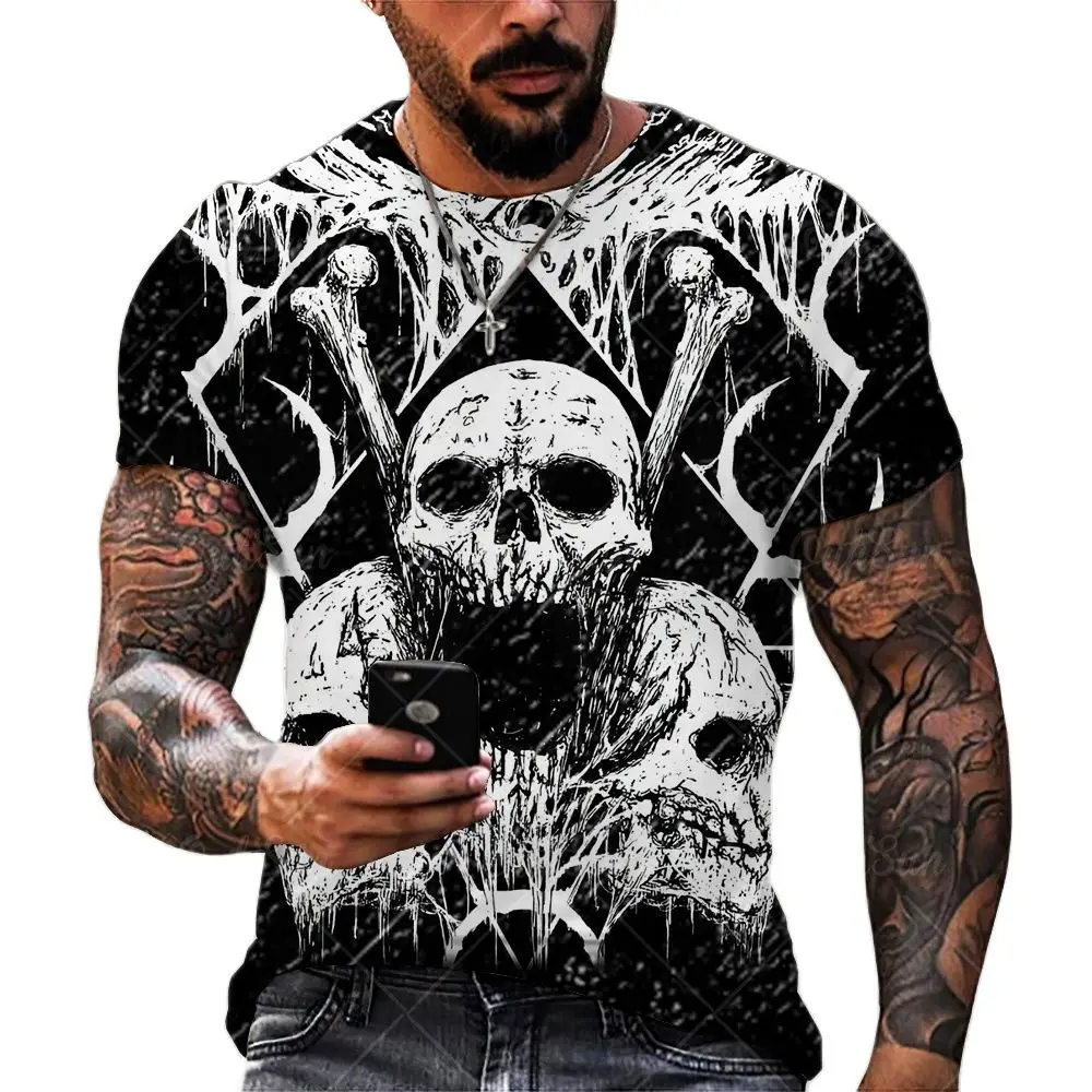 2021 Summer New Men’s 3D Skull Print T-shirt Casual Stylish Breathable O-neck Short-sleeved T-shirt