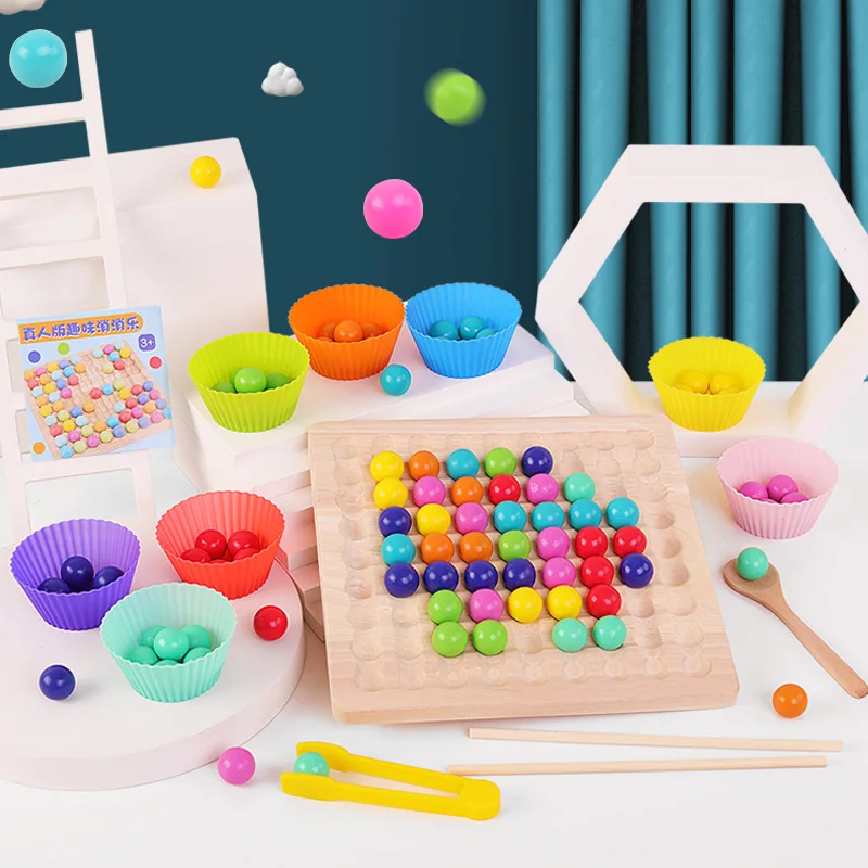 

Children's wooden fun Clip Beads puzzle game Montessori color matching cognitive early education parent-child interactive toy