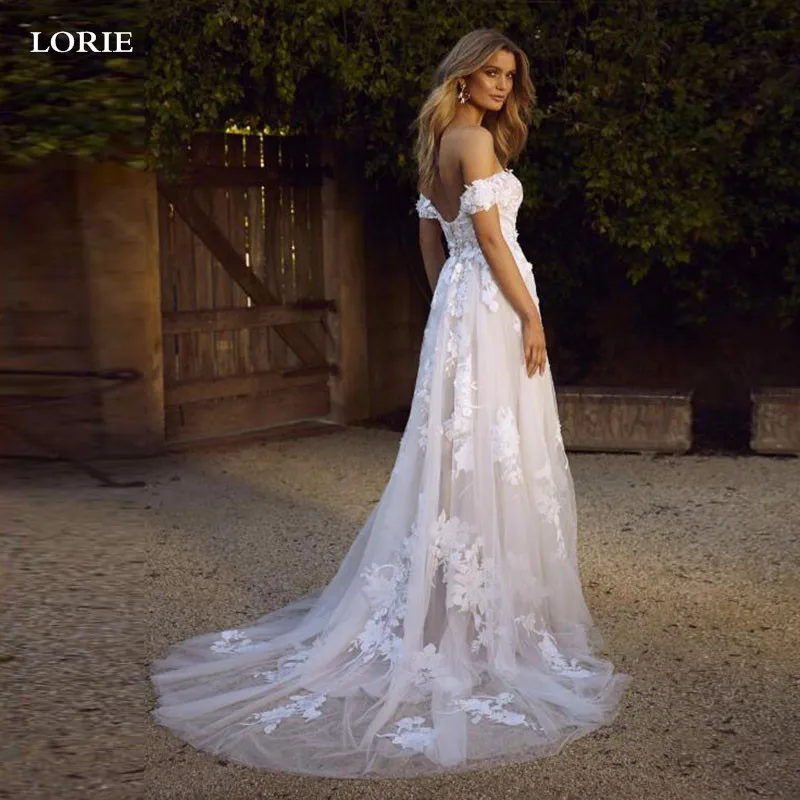 LORIE Boho Wedding Dress off The Shoulder Vintage Lace Appliques Bride Dresses Vestido De Novia Custom Made