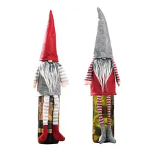 Рождество длинные ноги шведский гном Санта плюшевые красный колпачок для винной бутылки крышка Декор Рождество шведский гном Санта