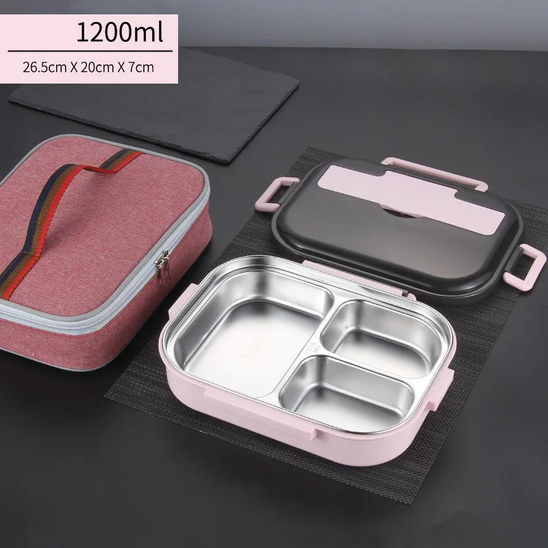 3 Grid Pink-With Bag 2-5 сетки Дети взрослых нержавеющей стали тепловой Ланч-бокс с отделениями Сумка Набор школьные контейнеры для хранения еды Bento Boxs Япония - Цвет: 3 Grid Pink-With Bag