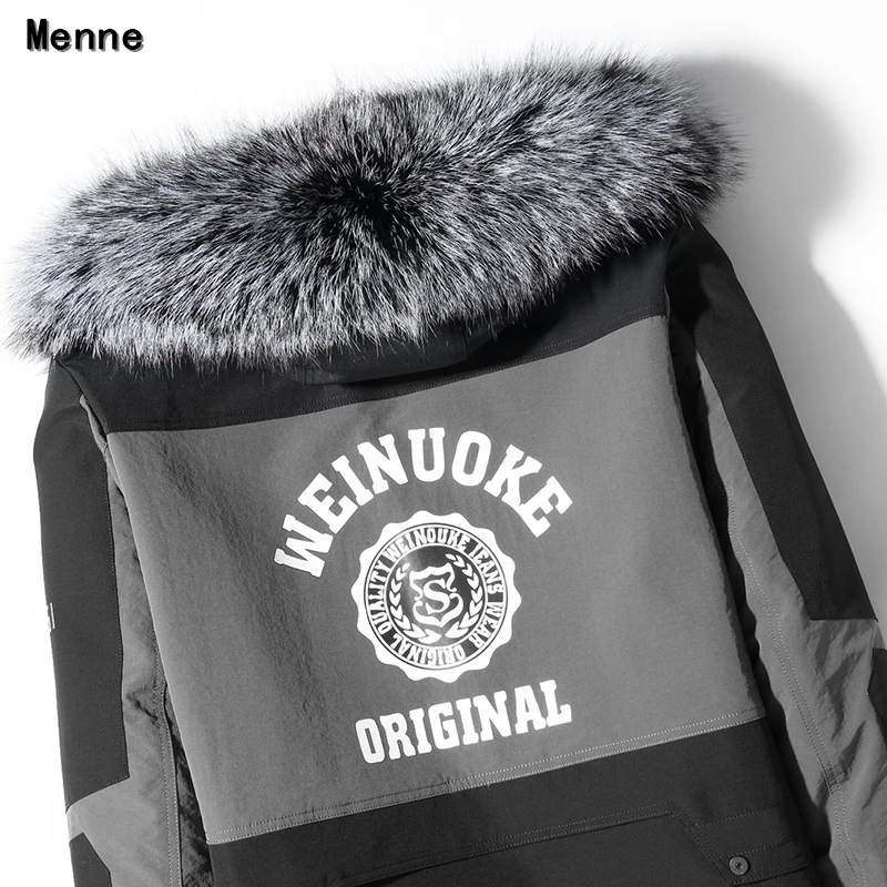 Abrigo largo y mediano de invierno para hombre, cuello de zorro plateado desmontable