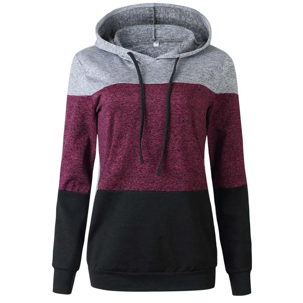 

Women's Long Sleeve Hoodie Casual Long Sleeve Pullover Tunic Drawstring Sweatshirt Patchwork Striped Jumper Top Loose Fit
