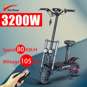 شراءسكوتر كهربائي 3200 واط موتور Trotinette Electrique Adulte Puabuant 110 كجم 60 فولت بطارية 11 بوصة على الطرق الوعرة الإطارات طوي E سكوتر
