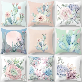 

Tropical Cactus Succulent Plant Pattern Polyester Cushion Cover Decorative Car Seat Throw Pillow Cover For Sofa Home Decor 40829